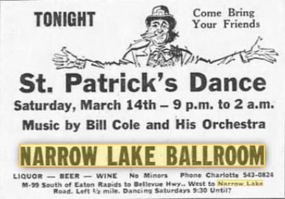 Narrow Lake Ballroom - 14 Mar 1964 Ad